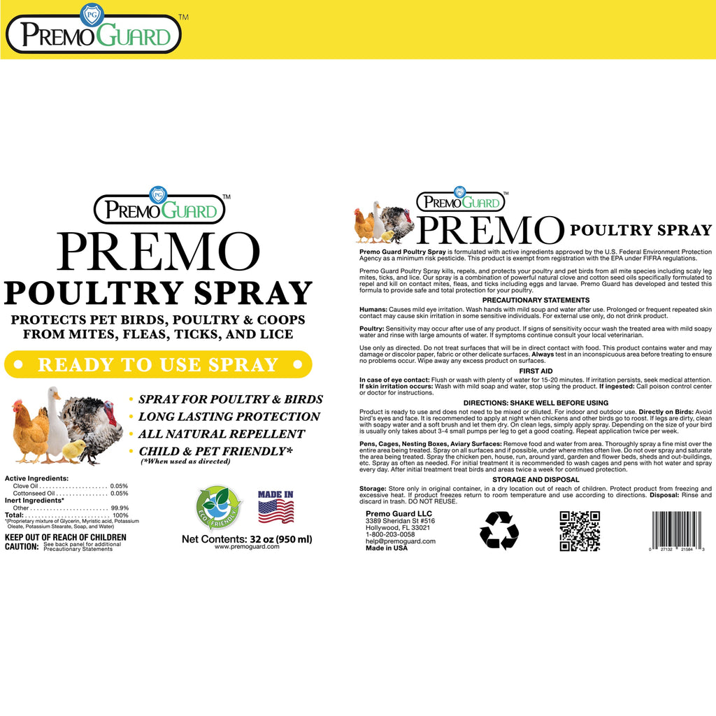 Poultry Spray for Mites | Plant Based Natural Non-Toxic | Premo Guard